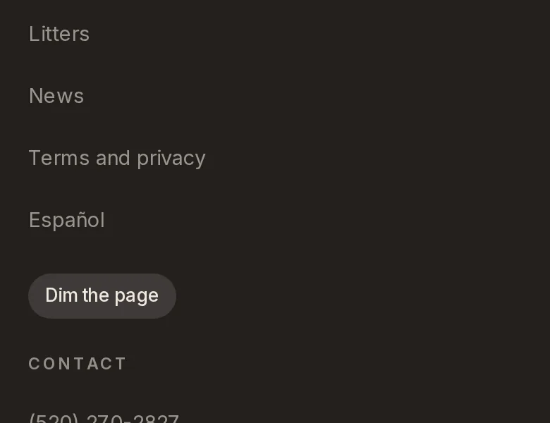 Before: the bottom of the front page on a phone, with a Dim the page button under the list of pages.